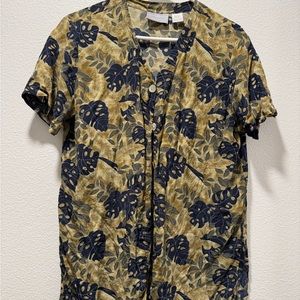 Vintage 100% Silk Leaf Print Button-Up Shirt